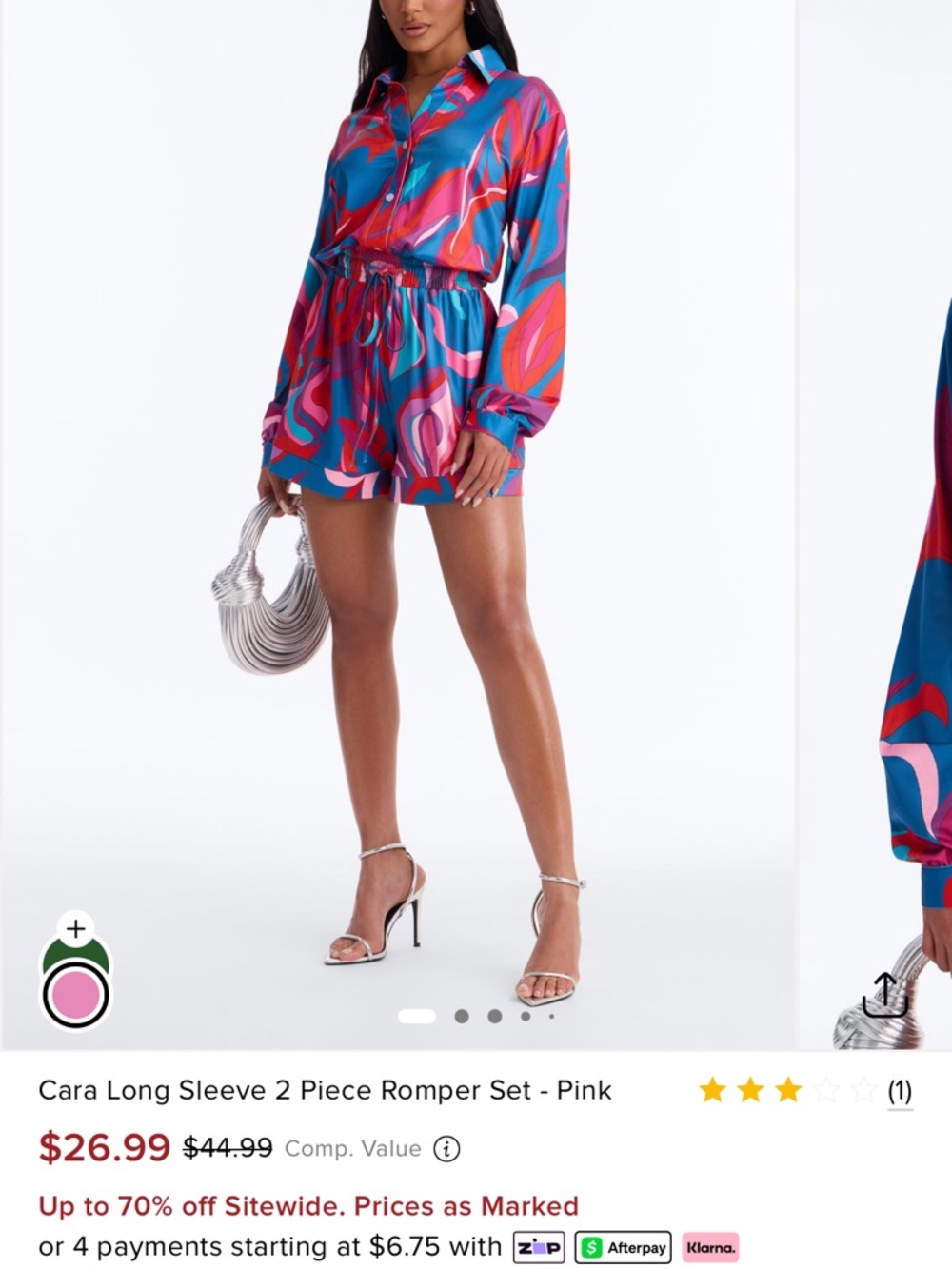 Fashion Nova Pink & Blue Abstract Long Sleeve Romper Set